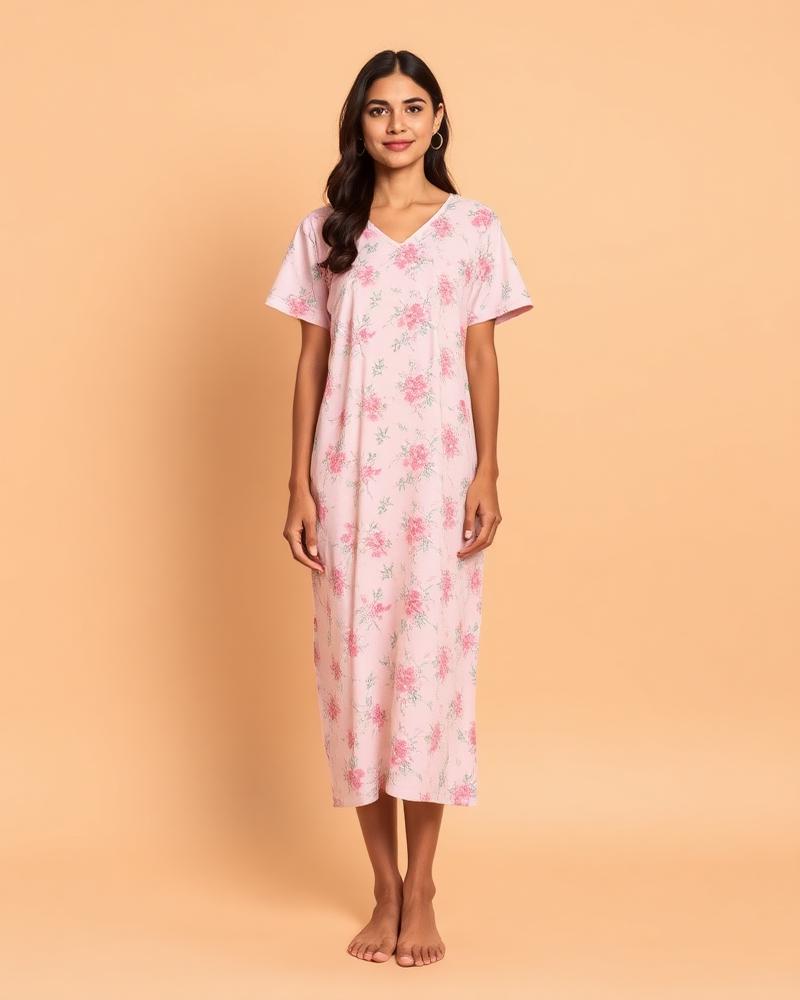 Blush Garden Cotton Nighty — Blush Pink nighty
